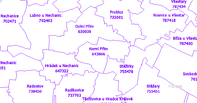 Katastrální mapa Horní Přím - přehledová mapa katastrálního území