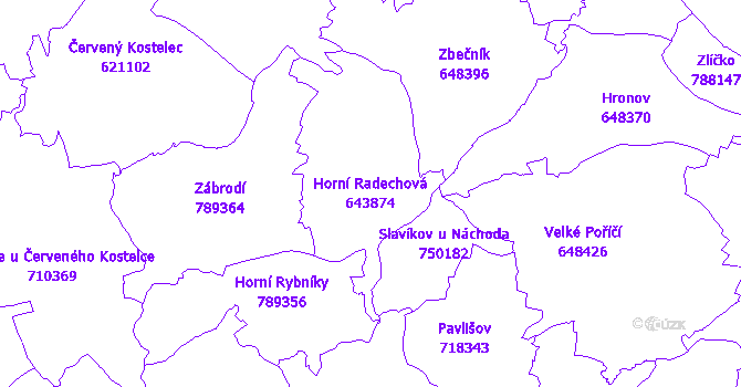 Katastrální mapa Horní Radechová - přehledová mapa katastrálního území