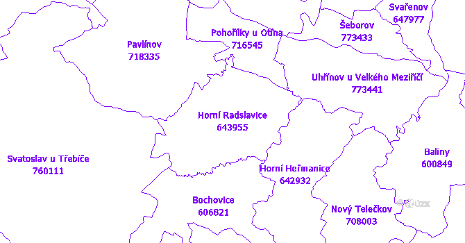 Katastrální mapa Horní Radslavice - přehledová mapa katastrálního území