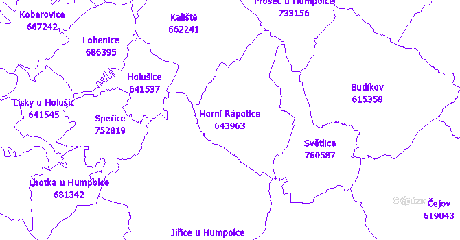 Katastrální mapa Horní Rápotice - přehledová mapa katastrálního území