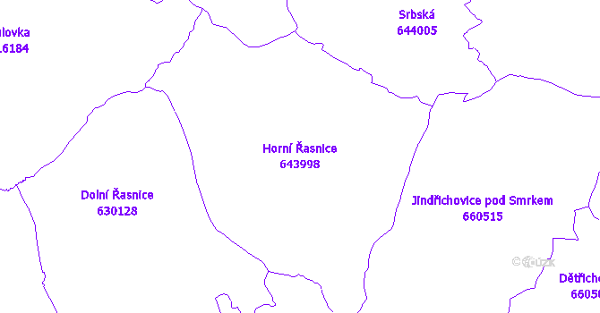 Katastrální mapa Horní Řasnice - přehledová mapa katastrálního území