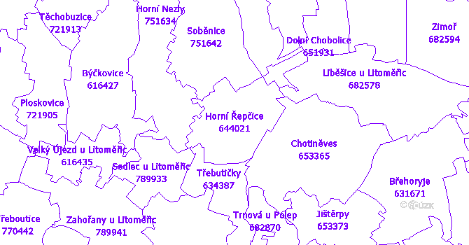 Katastrální mapa Horní Řepčice - přehledová mapa katastrálního území