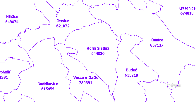 Katastrální mapa Horní Slatina - přehledová mapa katastrálního území