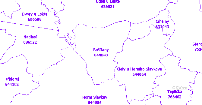 Katastrální mapa Bošířany - přehledová mapa katastrálního území