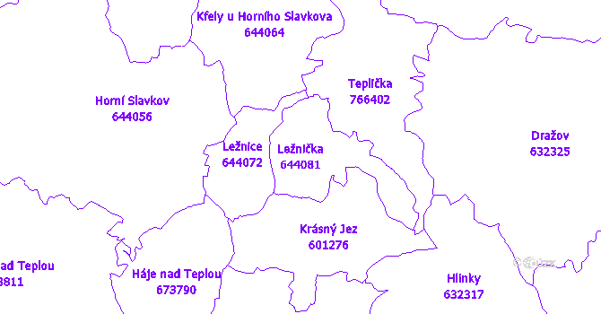 Katastrální mapa Ležnička - přehledová mapa katastrálního území