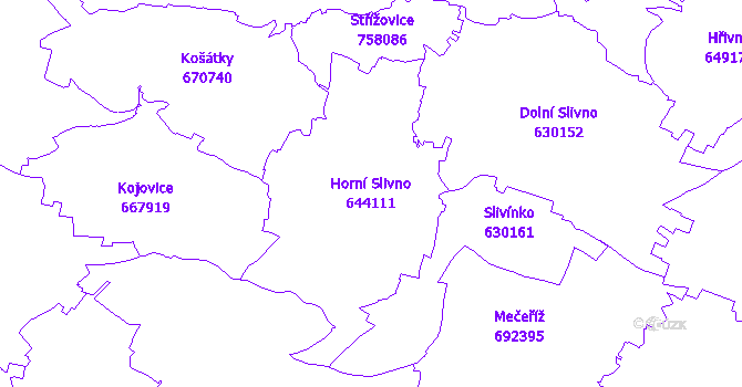 Katastrální mapa Horní Slivno - přehledová mapa katastrálního území