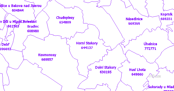 Katastrální mapa Horní Stakory - přehledová mapa katastrálního území