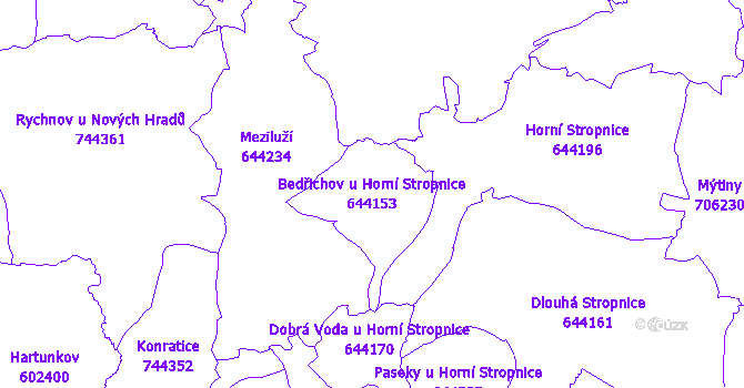Katastrální mapa Bedřichov u Horní Stropnice - přehledová mapa katastrálního území