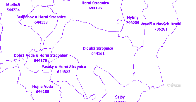 Katastrální mapa Dlouhá Stropnice - přehledová mapa katastrálního území