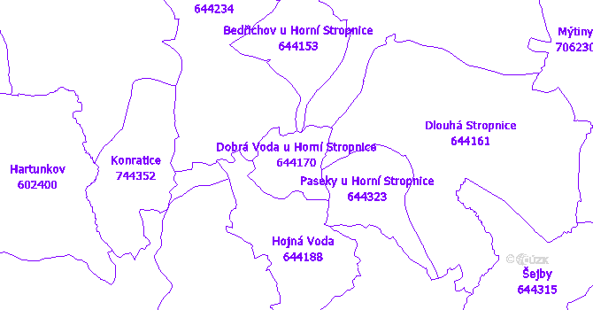Katastrální mapa Dobrá Voda u Horní Stropnice - přehledová mapa katastrálního území