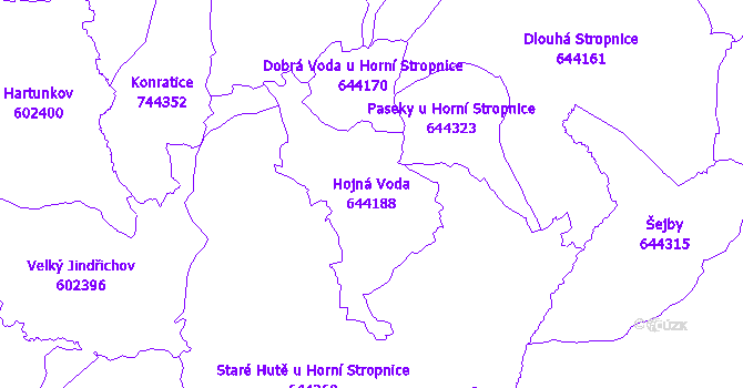Katastrální mapa Hojná Voda - přehledová mapa katastrálního území