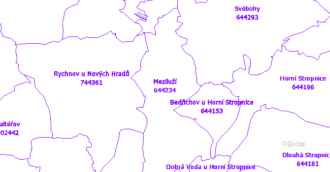 Katastrální mapa Meziluží - přehledová mapa katastrálního území