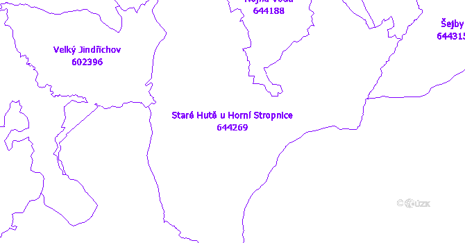 Katastrální mapa Staré Hutě u Horní Stropnice - přehledová mapa katastrálního území