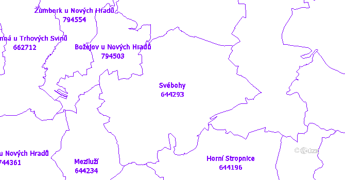 Katastrální mapa Svébohy - přehledová mapa katastrálního území