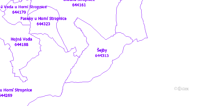 Katastrální mapa Šejby - přehledová mapa katastrálního území