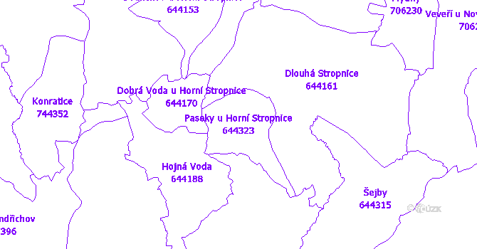 Katastrální mapa Paseky u Horní Stropnice - přehledová mapa katastrálního území