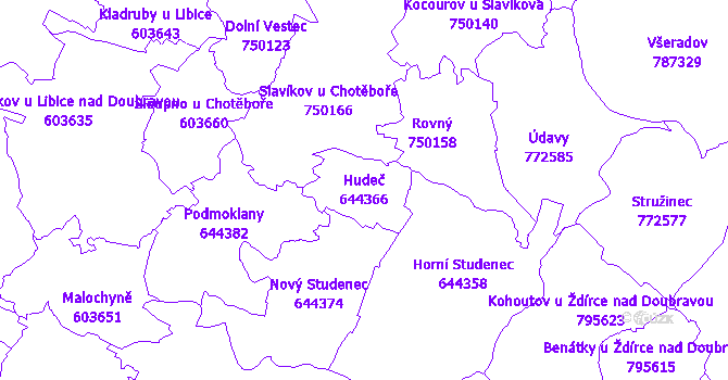 Katastrální mapa Hudeč - přehledová mapa katastrálního území