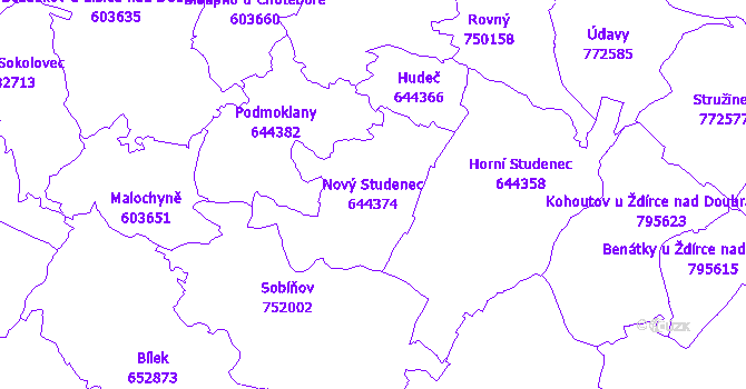 Katastrální mapa Nový Studenec - přehledová mapa katastrálního území