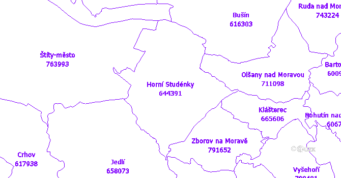 Katastrální mapa Horní Studénky