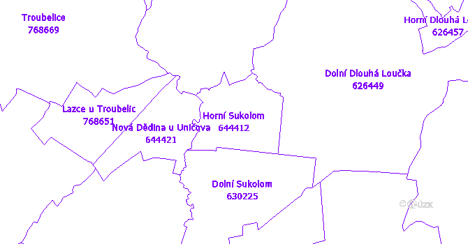 Katastrální mapa Horní Sukolom - přehledová mapa katastrálního území