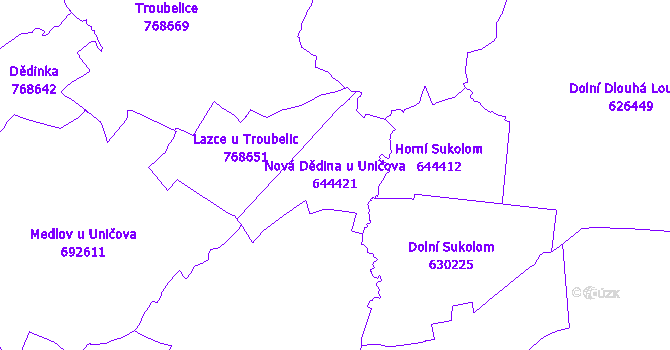 Katastrální mapa Nová Dědina u Uničova