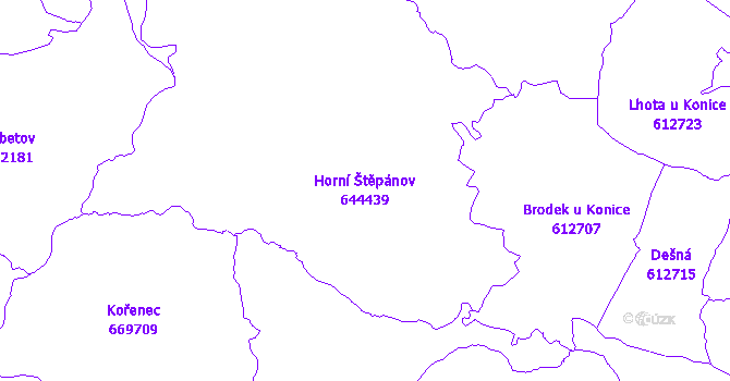 Katastrální mapa Horní Štěpánov - přehledová mapa katastrálního území