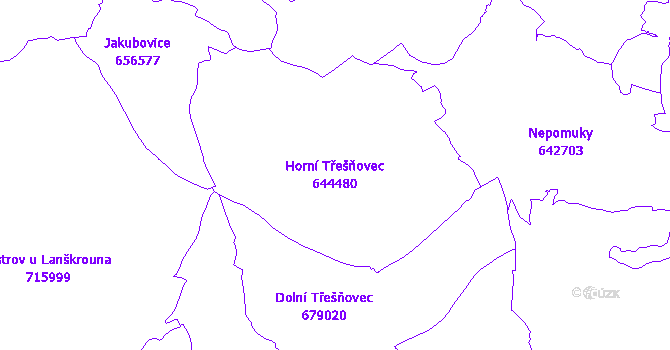 Katastrální mapa Horní Třešňovec