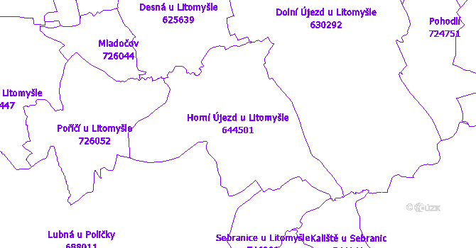Katastrální mapa Horní Újezd u Litomyšle - přehledová mapa katastrálního území