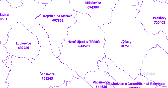 Katastrální mapa Horní Újezd u Třebíče - přehledová mapa katastrálního území