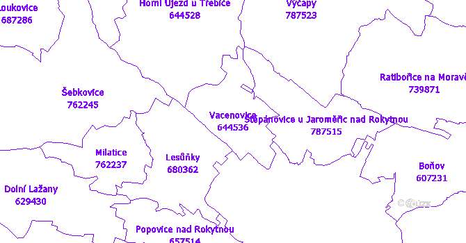 Katastrální mapa Vacenovice - přehledová mapa katastrálního území