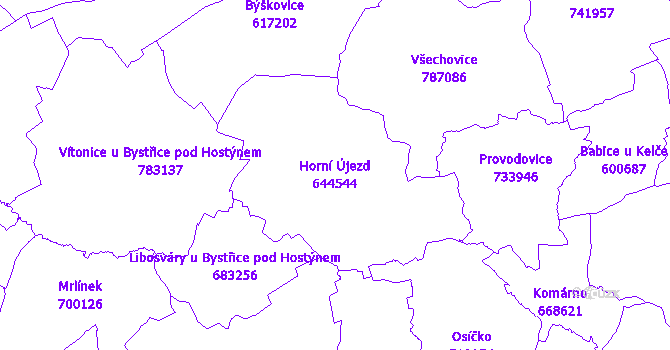 Katastrální mapa Horní Újezd - přehledová mapa katastrálního území