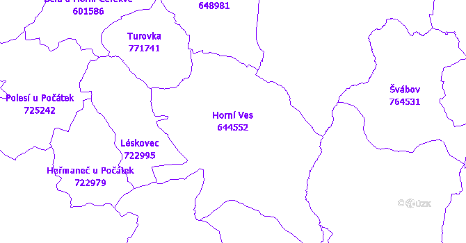 Katastrální mapa Horní Ves - přehledová mapa katastrálního území