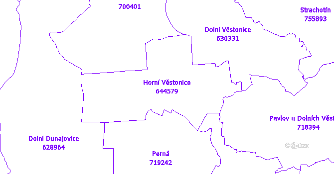 Katastrální mapa Horní Věstonice - přehledová mapa katastrálního území