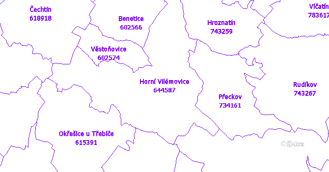 Katastrální mapa Horní Vilémovice