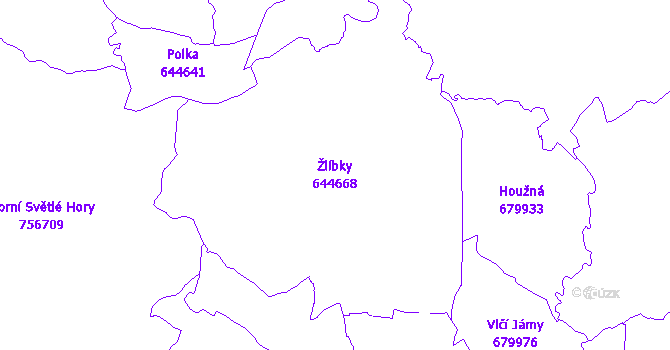 Katastrální mapa Žlíbky - přehledová mapa katastrálního území