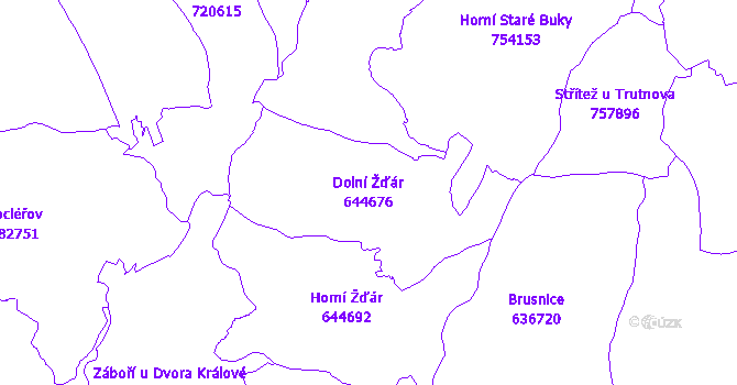 Katastrální mapa Dolní Žďár - přehledová mapa katastrálního území