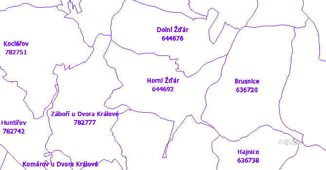 Katastrální mapa Horní Žďár - přehledová mapa katastrálního území