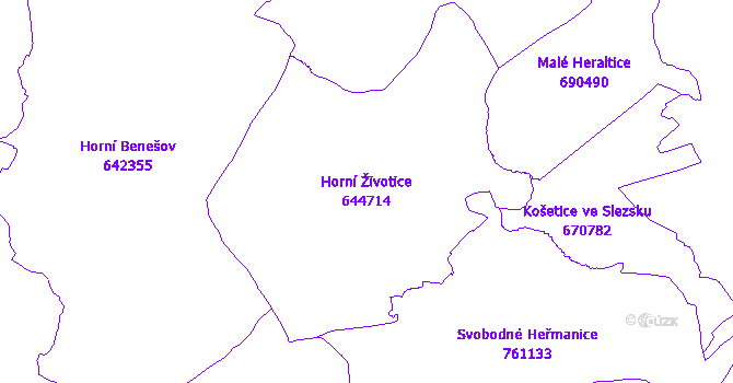 Katastrální mapa Horní Životice - přehledová mapa katastrálního území