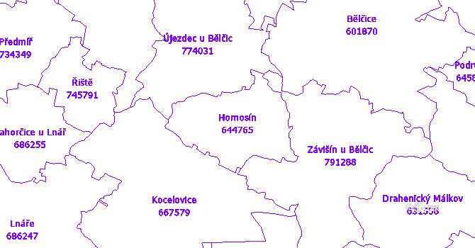 Katastrální mapa Hornosín - přehledová mapa katastrálního území