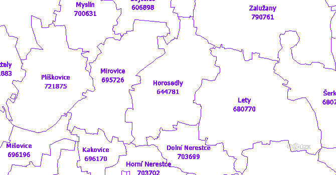 Katastrální mapa Horosedly - přehledová mapa katastrálního území