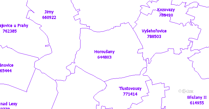 Katastrální mapa Horoušany - přehledová mapa katastrálního území
