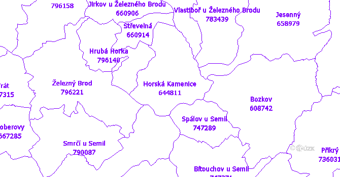 Katastrální mapa Horská Kamenice - přehledová mapa katastrálního území