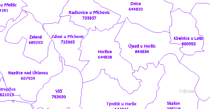 Katastrální mapa Horšice - přehledová mapa katastrálního území