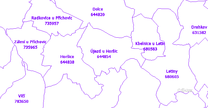 Katastrální mapa Újezd u Horšic - přehledová mapa katastrálního území
