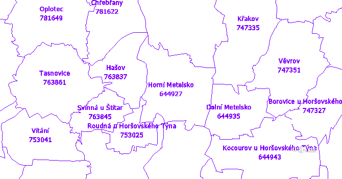 Katastrální mapa Horní Metelsko - přehledová mapa katastrálního území