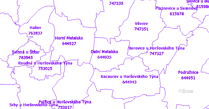 Katastrální mapa Dolní Metelsko - přehledová mapa katastrálního území