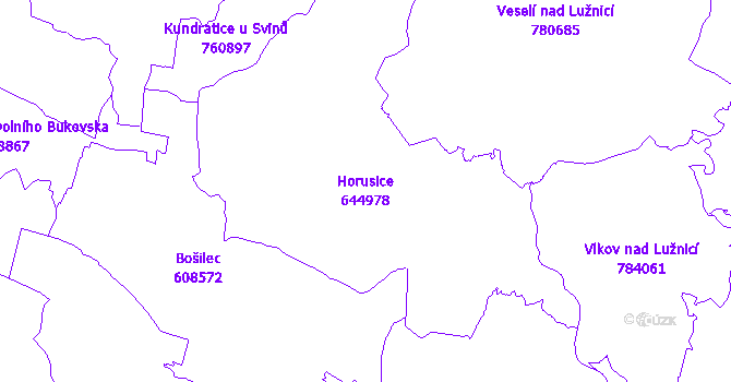 Katastrální mapa Horusice - přehledová mapa katastrálního území