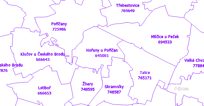 Katastrální mapa Hořany u Poříčan - přehledová mapa katastrálního území