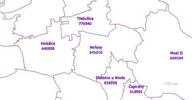Katastrální mapa Hořany - přehledová mapa katastrálního území