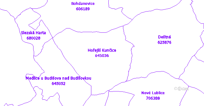 Katastrální mapa Hořejší Kunčice